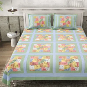 vivid blocks jaipuri cotton bedsheet – multicolor geometric print
