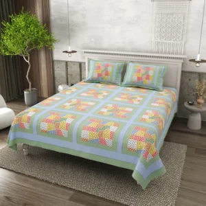vivid blocks jaipuri cotton bedsheet – multicolor geometric print