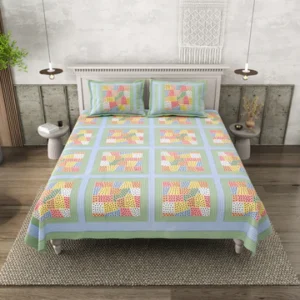 vivid blocks jaipuri cotton bedsheet – multicolor geometric print