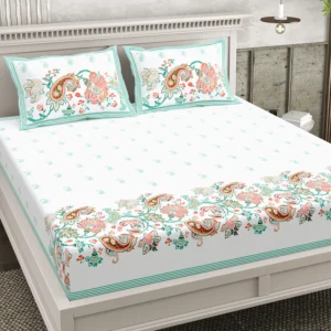 pure cotton block print jaipuri bedsheet fitted king size floral harmony