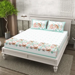 pure cotton block print jaipuri bedsheet fitted king size floral harmony