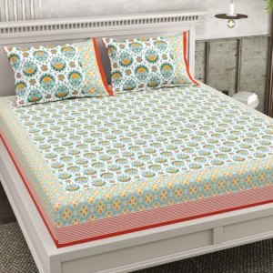 pure cotton block print jaipuri bedsheet fitted king size blooming garden